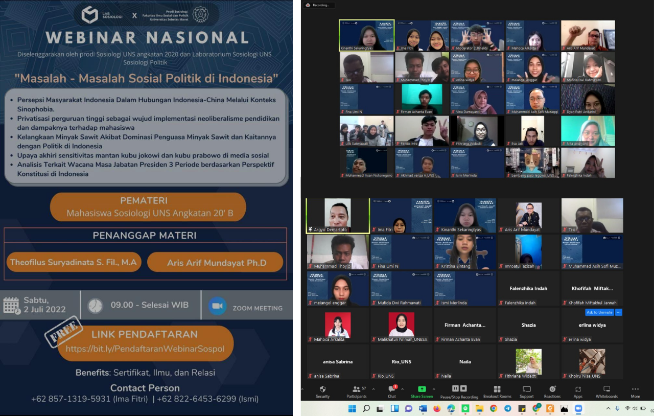 Webinar Nasional Mata Kuliah Sosiologi Politik bersama Laboratorium Sosiologi FISIP UNS
