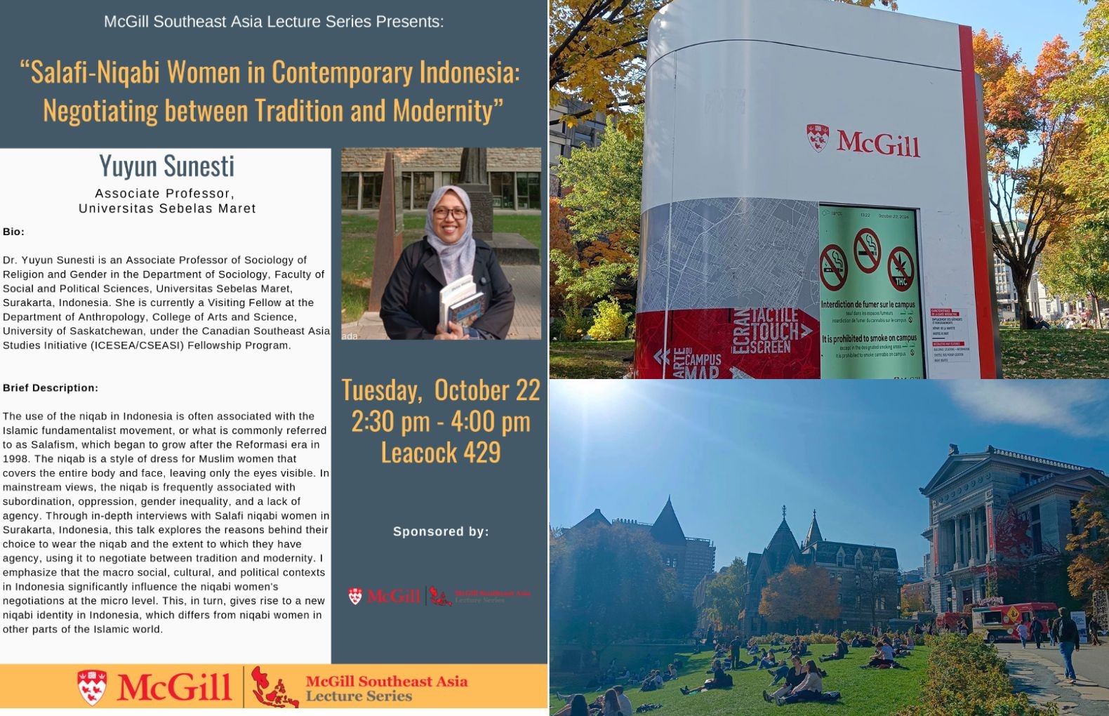 Dr. Yuyun Sunesti, G.D.Soc., M.A. Berkesempatan Mengisi  Kuliah Tamu di  “McGill Southeast Asia Lecture Series”